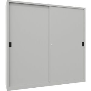 Schiebetürenschrank, Höhe 1950 mm, Vollblechtüren, BxT 2000 x 500 mm, mit Trennwand und 2 x 4 Fachböden, Tür lichtgrau Pavoy