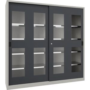 Schiebetürenschrank, Höhe 1950 mm, Sichtfenstertüren, BxT 2000 x 600 mm, mit Trennwand und 2 x 4 Fachböden, Tür anthrazit Pavoy