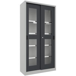 Schiebetürenschrank, Höhe 1950 mm, Sichtfenstertüren, BxT 1000 x 400 mm, mit 4 Fachböden, Tür anthrazit Pavoy