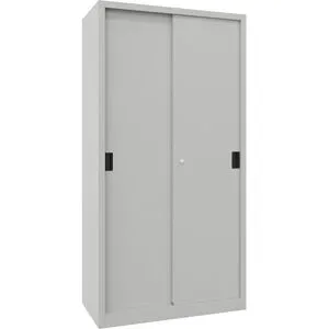 Schiebetürenschrank, Höhe 1950 mm, Vollblechtüren, BxT 1000 x 500 mm, mit 4 Fachböden, Tür lichtgrau Pavoy