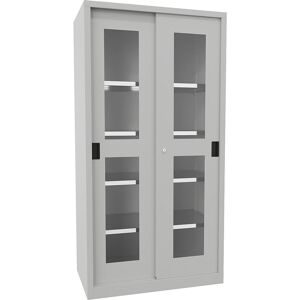 PAVOY Schiebetürenschrank mit Sichtfenstern, 4 Fachböden, HxBxT 1.950 x 1.000 x 600 mm, lichtgrau, lichtgrau