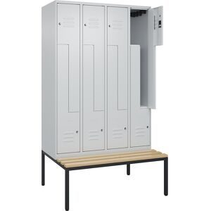 C+P, C+P Z-Spind Classic PLUS, 8 Abteile, HxBxT 2.120 x 1.200 x 815 mm, Zylinderschloss, untergebaute Bank aus Buche, lichtgrau, lichtgrau
