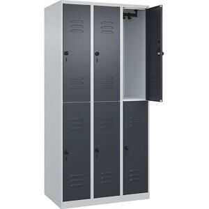 C+P, C+P Doppelstock-Spind Classic PLUS, 3 Abteile, HxBxT 1.850 x 900 x 500 mm, lichtgrau, anthrazitgrau, für Vorhängeschloss, 6 Fächer