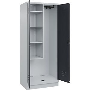 Putzmittelspind Classic PLUS, 1 Abteil, Trennwand mittig, verkürzt, lichtgrau / grau, B 800 mm, mit Bodensockel, Zylinderschloss C+P