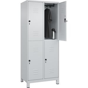 Doppelstock-Spind Classic PLUS, 2 Abteile, lichtgrau, HxB 1950 x 800 mm, mit Füßen, Drehriegel C+P