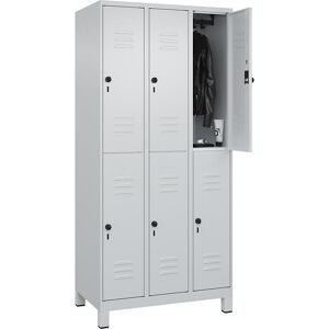 C+P, C+P Doppelstock-Spind Classic PLUS, Füsse, 3 Abteile, HxBxT 1.950 x 900 x 500 mm, lichtgrau, lichtgrau, 6 Fächer, für Vorhängeschloss