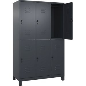 C+P, C+P Doppelstock-Spind Classic PLUS, Füsse, 3 Abteile, HxBxT 1.950 x 1.200 x 500 mm, anthrazitgrau, anthrazitgrau, 6 Fächer, für Vorhängeschloss