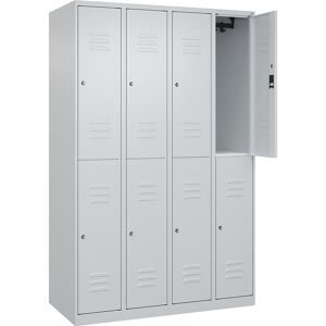 C+P, C+P Doppelstock-Spind Classic PLUS, 4 Abteile, HxBxT 1.850 x 1.200 x 500 mm, lichtgrau, lichtgrau, Zylinderschloss, 8 Fächer