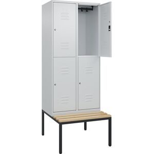 C+P, C+P Doppelstock-Spind Classic PLUS, 2 Abteile, HxBxT 2.120 x 800 x 815 mm, Zylinderschloss, untergebaute Bank aus Buche, lichtgrau, lichtgrau