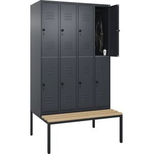 C+P, C+P Doppelstock-Spind Classic PLUS, 4 Abteile, HxBxT 2.120 x 1.200 x 815 mm, für Vorhängeschloss, untergebaute Bank aus Buche, anthrazitgrau, anthrazitgrau