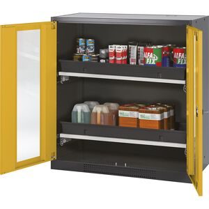 asecos®, Chemikalienschrank, Flügeltür m. Glasauschnitt, 2 Auszugswannen, 1055x520x1105 mm, sicherheitsgelb