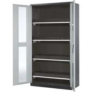 asecos®, Chemikalienschrank, Flügeltür m. Glasauschnitt, 4 Auszugswannen, 1055x520x1950 mm, lichtgrau