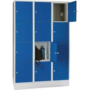 undefined, Wertfachschrank 400 mm, 3 Abteile, 12 Fächer, Sicherheitszylinderschloss, Sockel, enzianblau