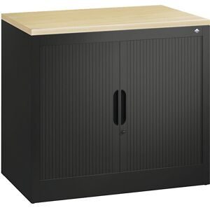 Rollladenschrank mit Horizontal-Jalousie, HxBxT 720 x 800 x 420 mm, 1 Fachboden, 1,5 Ordnerhöhen, schwarzgrau C+P