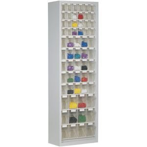 undefined, Magazinschrank, Volumen 333 l, 61 herausnehmbare Klappkästen mit Griffmulde, B 665 x T 250 x H 2000 mm, lichtgrau/transparent