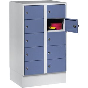 undefined, Schliessfachschrank, Stahlbl., Türanschl. rechts, Zylinderschloss, 10 Fächer, B 600 x H 965 mm, l.grau RAL 7035/t.blau RAL 5014