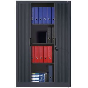 Rollladenschrank mit Horizontal-Jalousie, HxBxT 1980 x 800 x 420 mm, 4 Fachböden, 5 Ordnerhöhen, schwarzgrau C+P