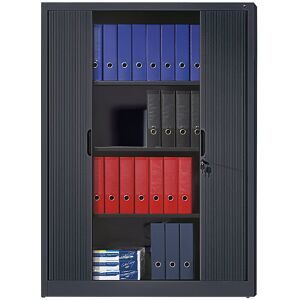 Rollladenschrank mit Horizontal-Jalousie, HxBxT 1660 x 1200 x 420 mm, 3 Fachböden, 4 Ordnerhöhen, schwarzgrau C+P