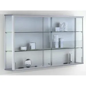 undefined, Wandvitrine, einhängend, 2 verstellbare Glasböden, abschliessbare Schiebetüren, ESG-Sicherheitsglas, B 1500 x T 200 x H 800 mm