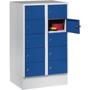 undefined, Schliessfachschrank, Stahlbl., Türanschl. rechts, Zylinderschloss, 10 Fächer, B 600 x H 965 mm, l.grau RAL 7035/e.blau RAL 5010