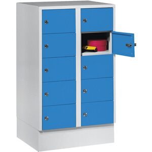 undefined, Schliessfachschrank, Stahlbl., Türanschl. rechts, Zylinderschloss, 10 Fächer, B 600 x H 965 mm, l.grau RAL 7035/l.blau R 5012