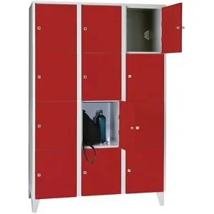 undefined, Wertfachschrank 400 mm, 3 Abteile, 12 Fächer, Sicherheitszylinderschloss, Fuss, feuerrot