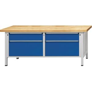 ANKE, Werkbank mit XL/XXL-Schubladen, Gestellbauweise, Breite 2000 mm, 4 Schubladen, Buchemassivplatte, Front enzianblau ANKE