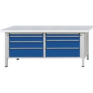 ANKE, Werkbank mit XL/XXL-Schubladen, Gestellbauweise, Breite 2000 mm, 8 Schubladen, Universalplatte, Front enzianblau ANKE