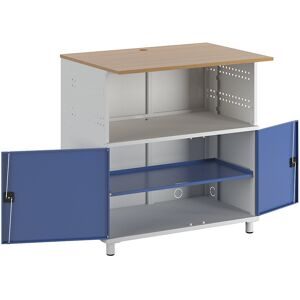 PC-Tisch, mit durchgehendem Fachboden, lichtgrau RAL 7035 / enzianblau RAL 5010 RAU
