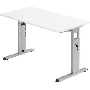 Hammerbacher, Hammerbacher Höhenverstellbarer gerader Schreibtisch mit C-Fuß Express Q Weiß, Silber 1.200 x 672 x 685 - 810 mm