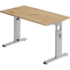 Hammerbacher, Hammerbacher Höhenverstellbarer Geradschreibtisch mit C-Fuß Express Q Eiche, Silber 1.200 x 672 x 685 - 810 mm