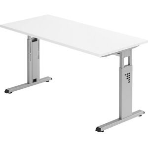 Hammerbacher, Hammerbacher Höhenverstellbarer gerader Schreibtisch mit C-Fuß Express Q Weiß, Silber 1.400 x 672 x 685 - 810 mm