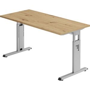 Hammerbacher, Hammerbacher Höhenverstellbarer Geradschreibtisch mit C-Fuß Express Q Eiche, Schwarz 1.400 x 672 x 685 - 810 mm