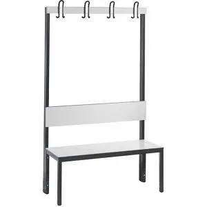 C+P, C+P Umkleidesitzbank Basic Plus, Länge 1.000 mm, einseitig, mit Rückenlehne, 4 Doppelhaken, schwarzgrau/weiss