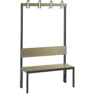 C+P, C+P Umkleidesitzbank Basic Plus, Länge 1.000 mm, einseitig, mit Rückenlehne, 4 Doppelhaken, schwarzgrau/Eiche Sereno