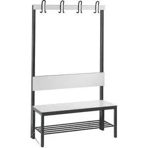 C+P, C+P Umkleidesitzbank Basic Plus, Länge 1.000 mm, einseitig, mit Rückenlehne, 4 Doppelhaken, inkl. Schuhrost, schwarzgrau/weiss