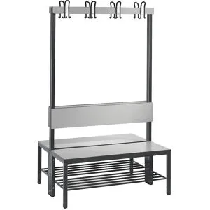 C+P, C+P Umkleidesitzbank Basic Plus, Länge 1.000 mm, doppelseitig, mit Rückenlehne, 2x4 Doppelhaken, inkl. Schuhrost, schwarzgrau/Eiche Sereno