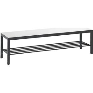 C + P, Umkleidebank Basic Plus, für Feuchträume, ohne Rückenlehne, 6-Fussgestell schwarzgrau RAL 7021, mit Schuhrost, B 1500 mm, Dekor weiss