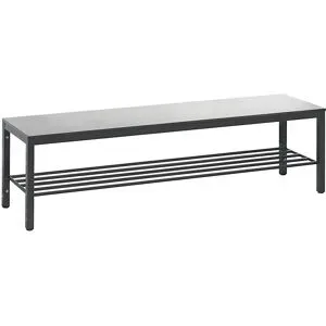 C + P, Umkleidebank Basic Plus, für Feuchträume, ohne Rückenlehne, 6-Fussgestell schwarzgrau RAL 7021, mit Schuhrost, B 1500 mm, Dekor silbergrau