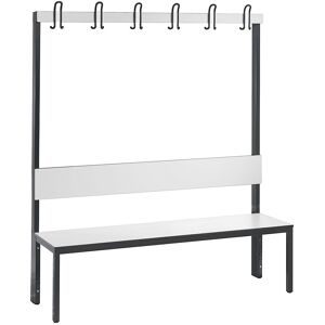 C + P, Garderobenbank Basic Plus, 1-seitig, Rückenlehne, ohne Schuhrost, Fussgestell schwarzgrau RAL 7021, B 1500 mm, Dekor weiss