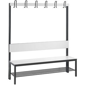 C+P, C+P Umkleidesitzbank Basic Plus, Länge 1.500 mm, einseitig, mit Rückenlehne, 6 Doppelhaken, inkl. Schuhrost, schwarzgrau/weiss