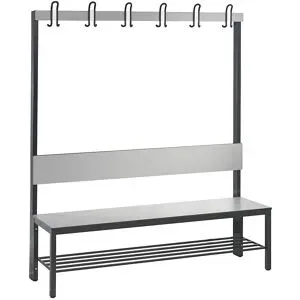 C+P, C+P Umkleidesitzbank Basic Plus, Länge 1.500 mm, einseitig, mit Rückenlehne, 6 Doppelhaken, inkl. Schuhrost, schwarzgrau/silbergrau