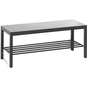 C + P, Umkleidebank Basic Plus, für Feuchträume, ohne Rückenlehne, 4-Fussgestell schwarzgrau RAL 7021, mit Schuhrost, B 1000 mm, Dekor silbergrau
