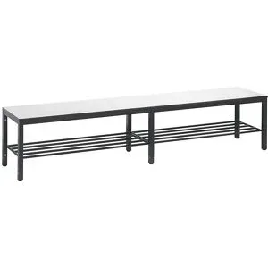 C + P, Umkleidebank Basic Plus, für Feuchträume, ohne Rückenlehne, 6-Fussgestell schwarzgrau RAL 7021, mit Schuhrost, B 1960 mm, Dekor weiss