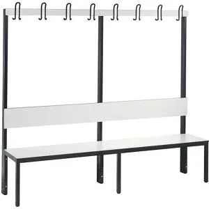 C + P, Garderobenbank Basic Plus, 1-seitig, Rückenlehne, ohne Schuhrost, Fussgestell schwarzgrau RAL 7021, B 1960 mm, Dekor weiss