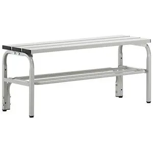 Umkleidebank aus Edelstahl, HxT 450 x 350 mm, Länge 1015 mm, lichtgrau, Schuhrost Sypro