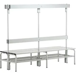 Umkleidebank aus Edelstahl, HxT 1650 x 725 mm, Länge 1500 mm, 12 Haken, lichtgrau, Schuhrost Sypro