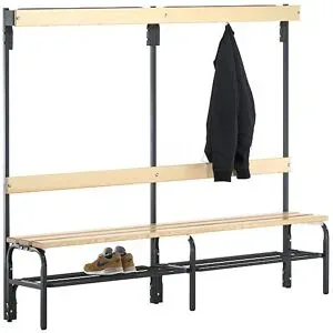 Umkleidebank mit Hakenleisten, einseitig, 4 Haken 1500 mm, anthrazit, Schuhrost Sypro