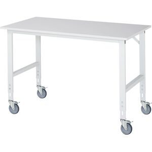 Fahrbarer Arbeitstisch, Gestell 60 x 30 mm, Platten-BxT 1500 x 800 mm, Melaminplatte RAU