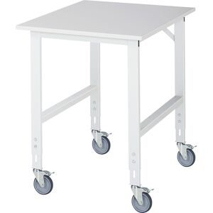 Fahrbarer Arbeitstisch, Gestell 60 x 30 mm, Platten-BxT 750 x 1000 mm, Melaminplatte RAU